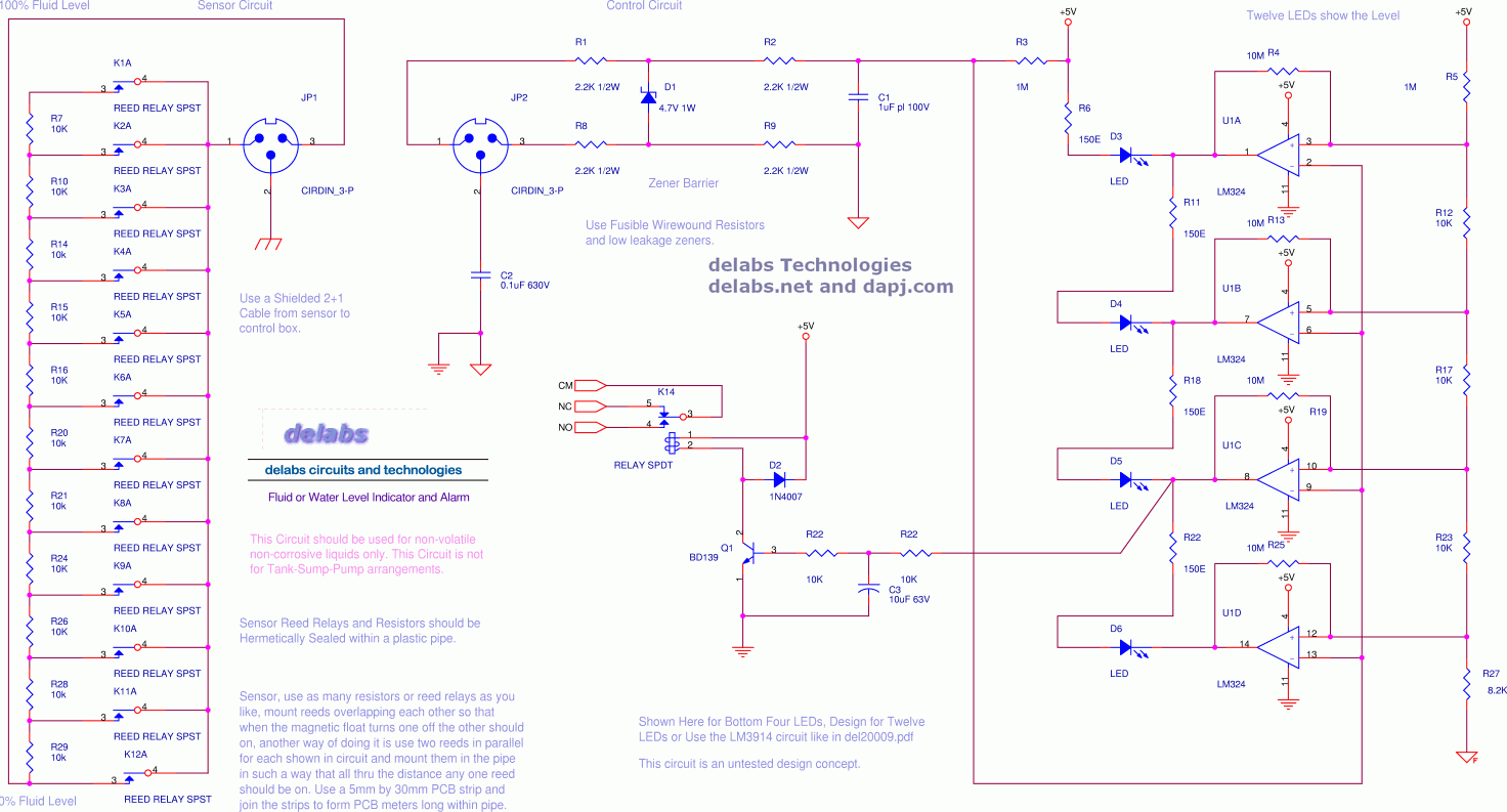 Fluid or
            Water Level Indicator with Reed Relays